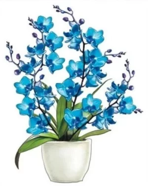 Autocolant pentru geam, Orhidee albastra in ghiveci, 36 x 27 cm