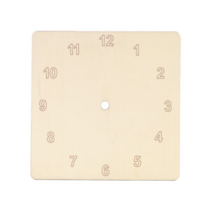 Cadran ceas din lemn - model patrat cu cifre arabe, 15 x 15 cm