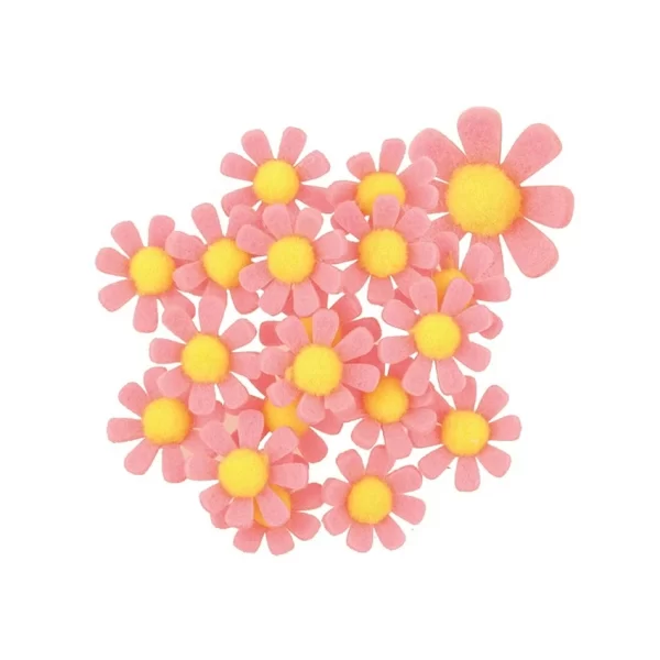Set 18 flori autoadezive din fetru, roz - 3.5 cm