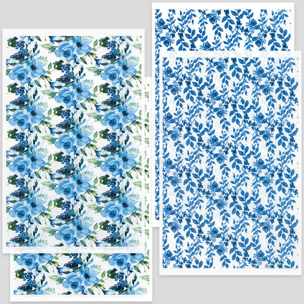 Hartie de transfer, flori si plante, albastru, 9x14 cm