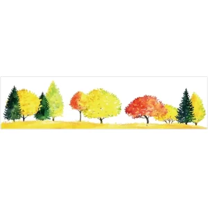 Sticker geam orizontal, motive de toamna - peisaj cu copaci colorati si brazi, 64 x 15 cm