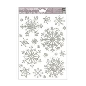 Sticker de iarna pentru geam - fulgi argintii, 27 x 20 cm