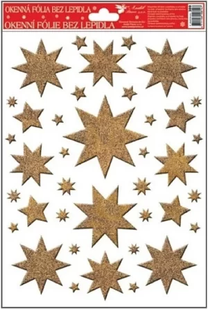 Sticker pentru geam de iarna - stele aurii cu 5 si 8 varfuri, 27 x 20 cm